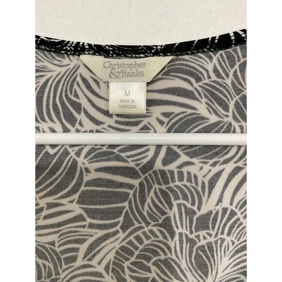 Christopher & Banks Black/White Floral Top 3/4 Sleeve Sz Medium Tie Back Stretch - Picture 6 of 6